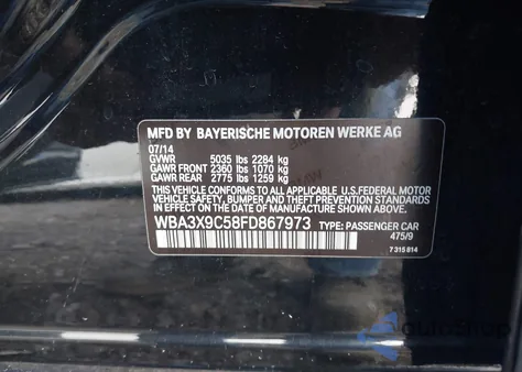 2015 BMW 335I Gran Turismo xDrive z USA, uszkodzony, nr VIN WBA3X9C58FD867973